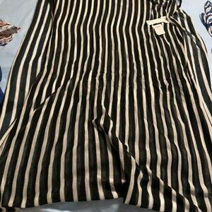 Chico's Cream and Black Striped Wrap Midi Skirt